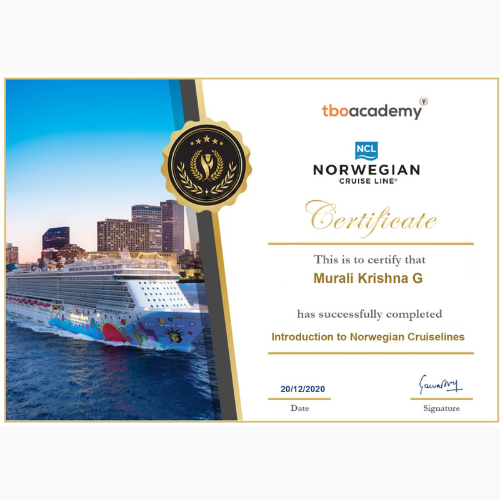 Tourism board certificate