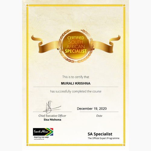 Tourism board certificate