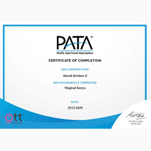 Tourism board certificate