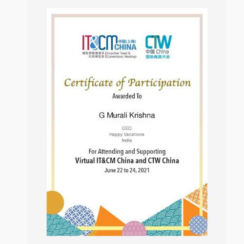 Tourism board certificate